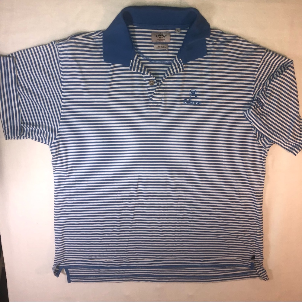 Callaway Men's Golf Sport Polo Shirt Size Extra Large Blue White Striped XL